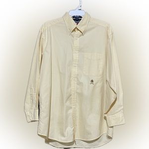 Vintage 90s Tommy Hilfiger Yellow Button Up Dress Shirt Mens Size 16 32-33